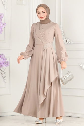 A.S.M.K. - Beli Taş Detaylı Abiye Elbise 2597ASMK1074 Vizyon