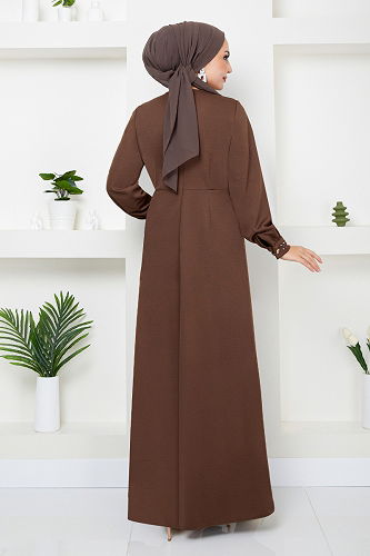 moda selvim Beli Taş İşlemeli Abiye 5027SL890-M Kahve - Thumbnail