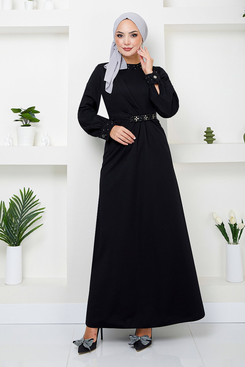 Beli Taş İşlemeli Abiye 5027SL890-M Siyah