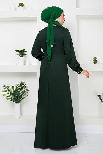 moda selvim Beli Taş İşlemeli Abiye 5027SL890-M Zümrüt - Thumbnail