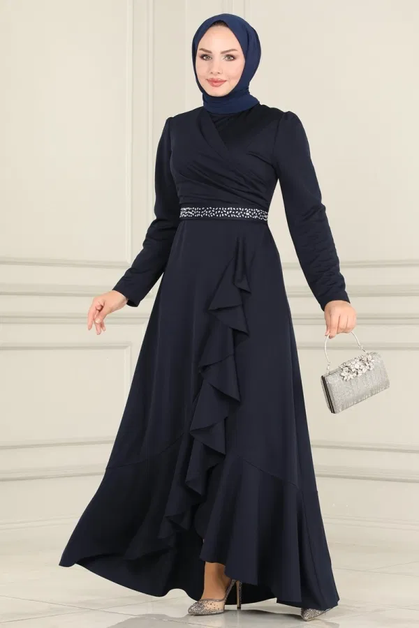 Modaselvim ABİYE Beli Taşlı Abiye Elbise 2497ASMK1074 Laci