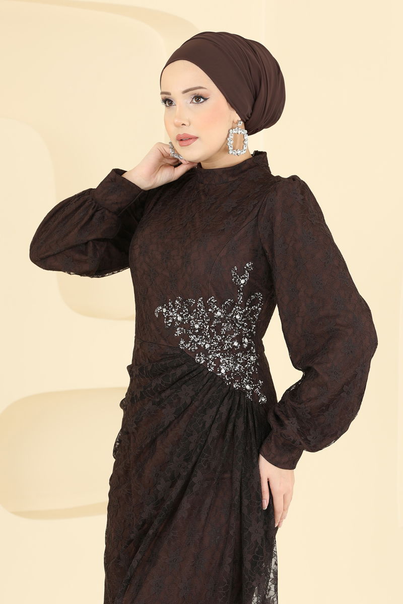 Beli  Taşlı Dantel Abiye 5739EDF311 Kahve