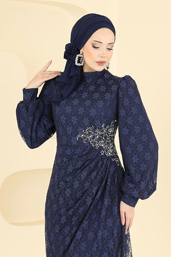 moda selvim Beli Taşlı Dantel Abiye 5739EDF311 Laci - Thumbnail