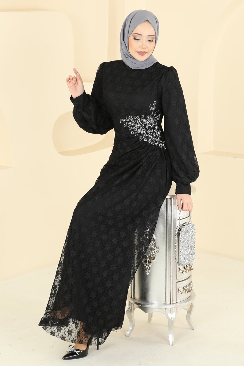 Beli  Taşlı Dantel Abiye 5739EDF311 Siyah