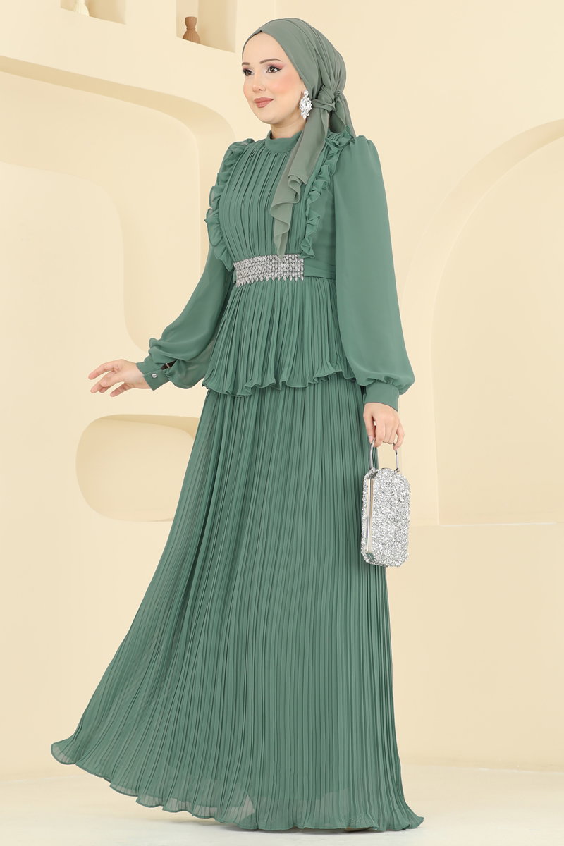 Beli Taşlı Piliseli Abiye 5690DMNK1166 Mint