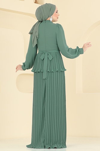 moda selvim Beli Taşlı Piliseli Abiye 5690DMNK1166 Mint - Thumbnail