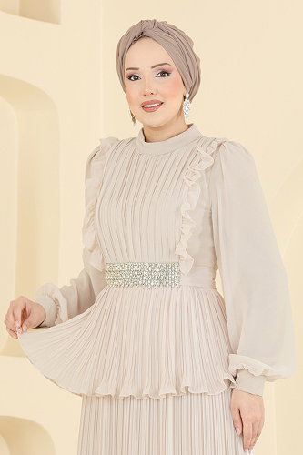 moda selvim Beli Taşlı Piliseli Abiye 5690DMNK1166 Taş - Thumbnail
