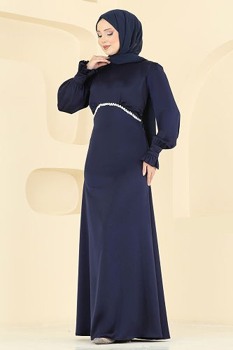 moda selvim Beli Taşlı Saten Abiye 6247BSK463 Laci - Thumbnail