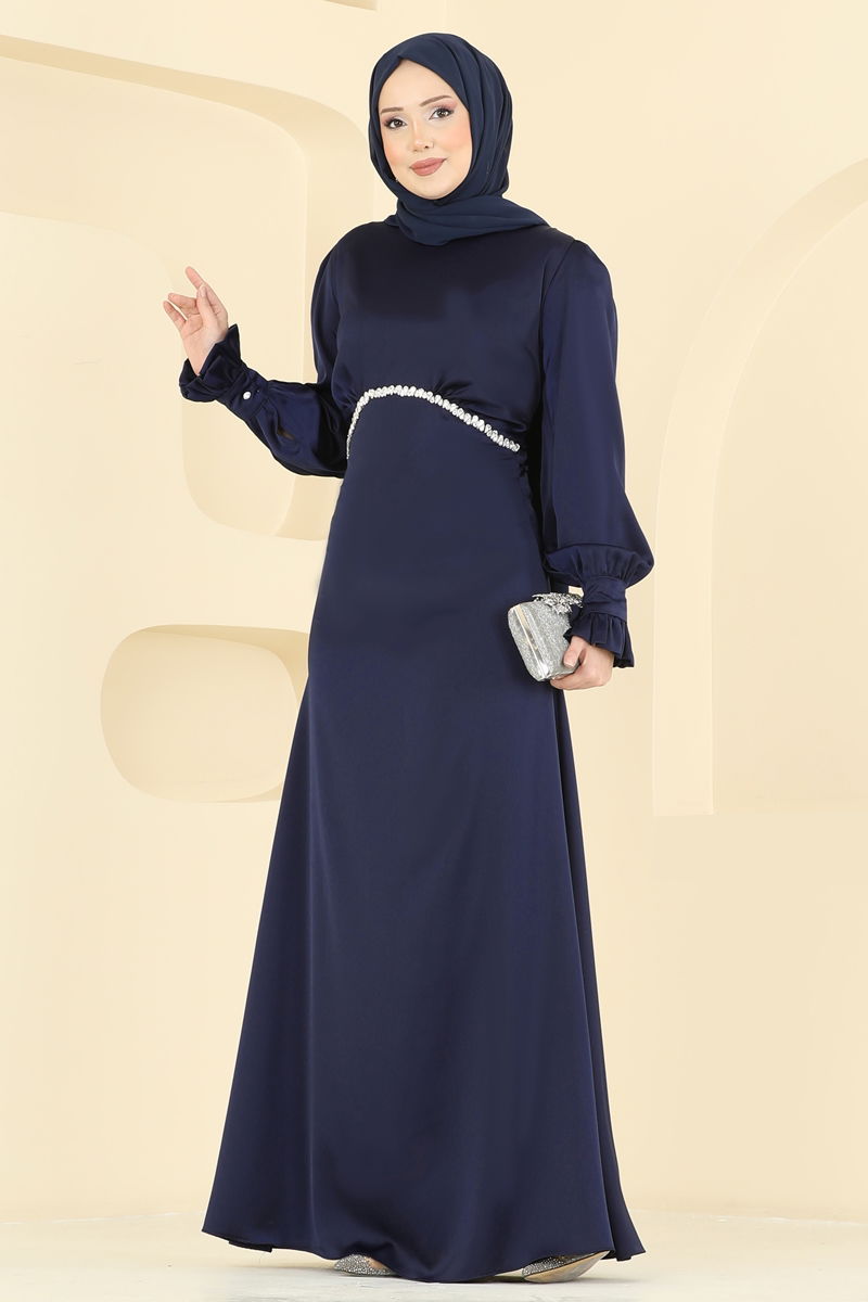 Beli Taşlı Saten Abiye 6247BSK463 Laci