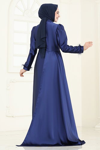 moda selvim Beli Taşlı Saten Abiye 8006YG95 Laci - Thumbnail