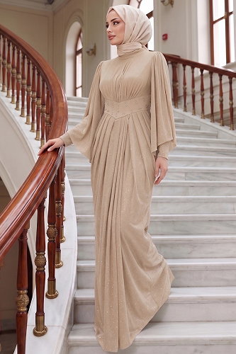 moda selvim Beli Taşlı Simli Elbise 102DMNK1166 Taş - Thumbnail