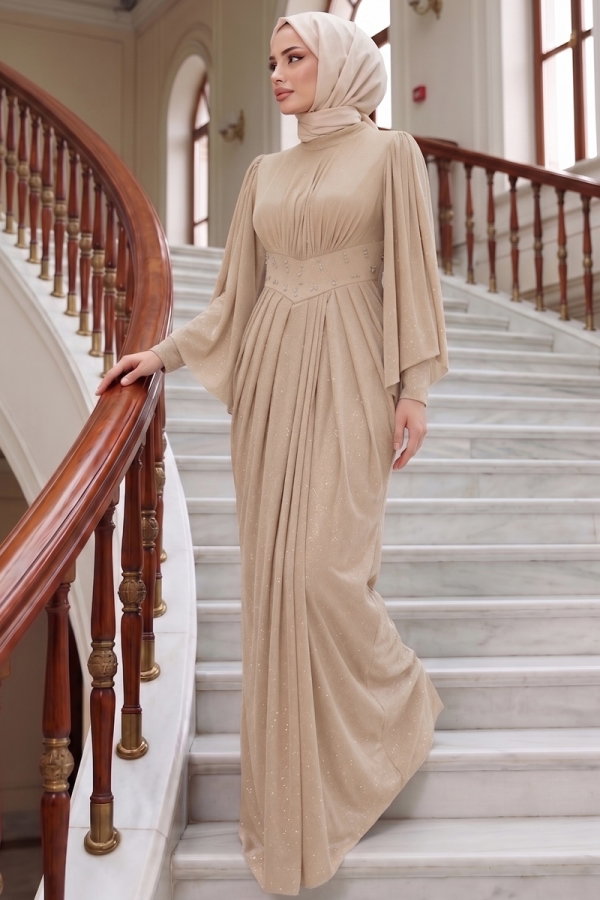 Modaselvim ABİYE Beli Taşlı Simli Elbise 102DMNK1166 Taş