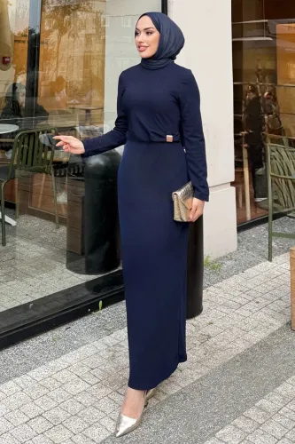 A.L.G.K. - Beli Toka Detaylı Elbise 4679ALGK1170 Laci