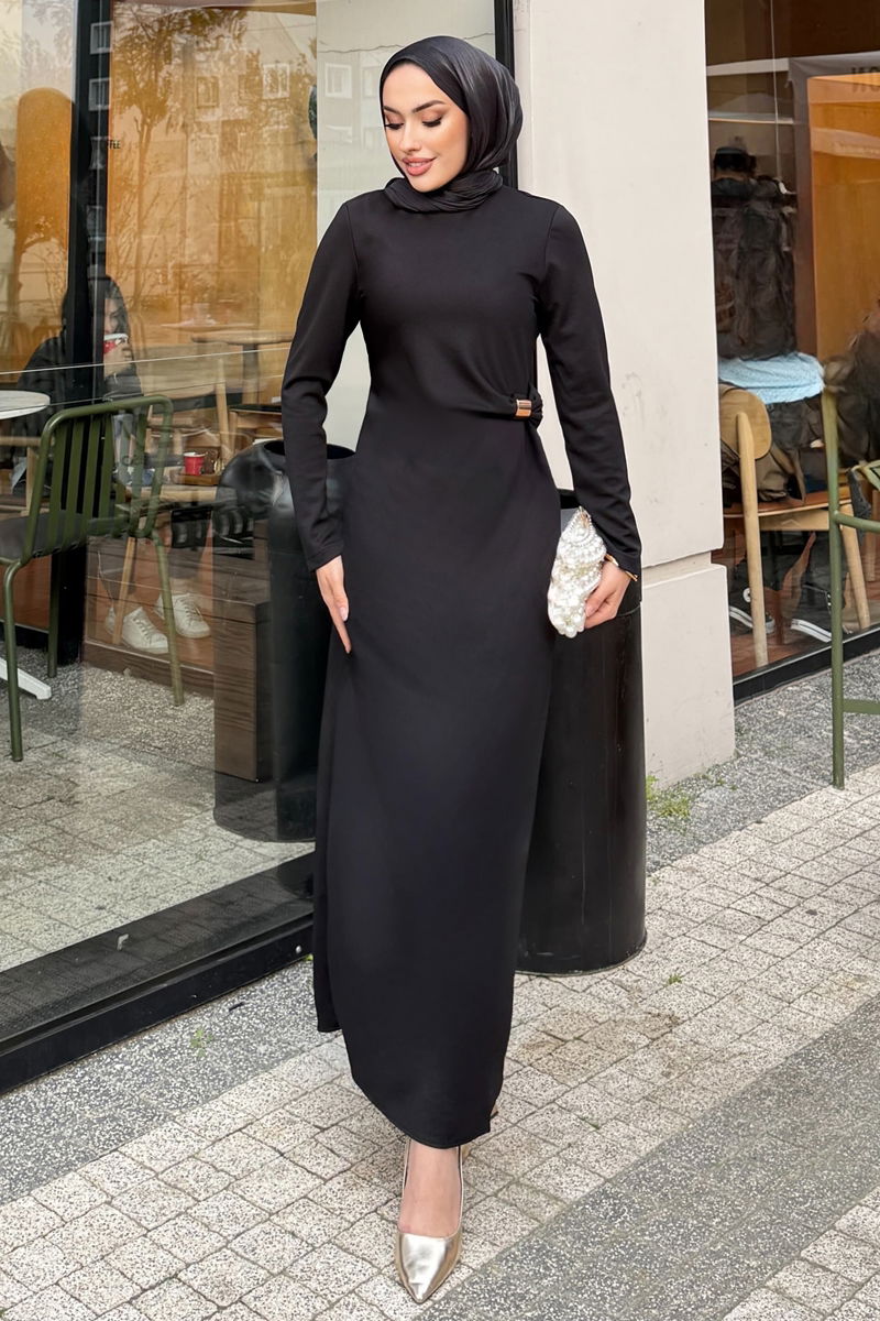 Beli Toka Detaylı Elbise 4679ALGK1170 Siyah