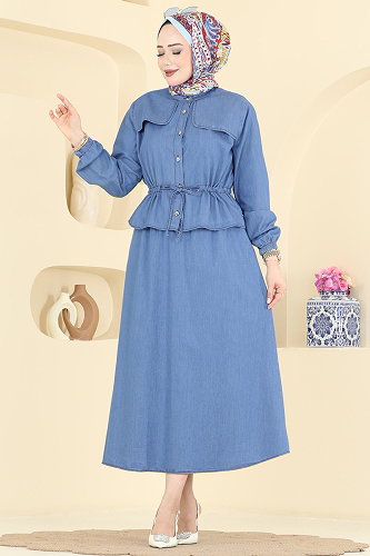 moda selvim Beli Tune Detayli Takım 2606MSA980 Açık Kot - Thumbnail