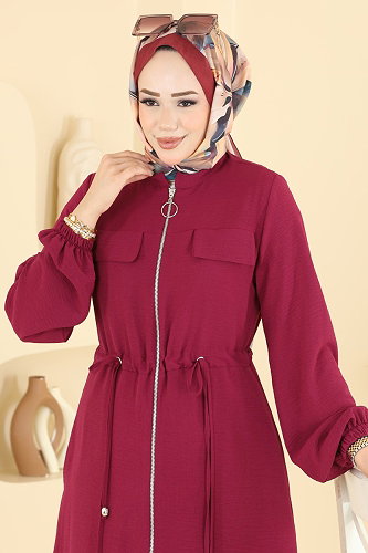 moda selvim Beli Tünel Detaylı 2 li Takım 2911SLK540 Bordo - Thumbnail