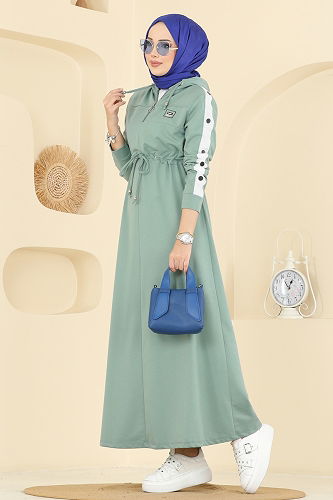 moda selvim Beli Tünel Detaylı Elbise PL9177 Mint - Thumbnail