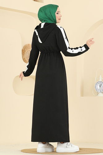 moda selvim Beli Tünel Detaylı Elbise PL9177 Siyah - Thumbnail