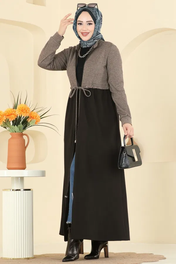 Modaselvim Ferace Beli Tünel Detaylı Ferace 2017FON792 Kahve&Siyah