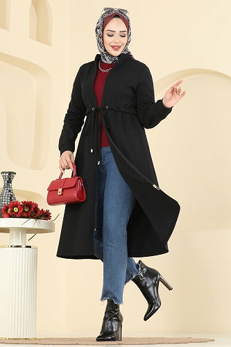 moda selvim Beli Tünel Detaylı Kap 2016FON792 Siyah - Thumbnail