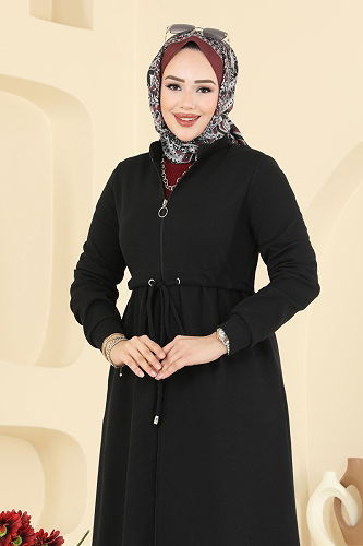 moda selvim Beli Tünel Detaylı Kap 2016FON792 Siyah - Thumbnail