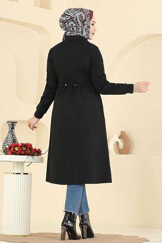 moda selvim Beli Tünel Detaylı Kap 2016FON792 Siyah - Thumbnail