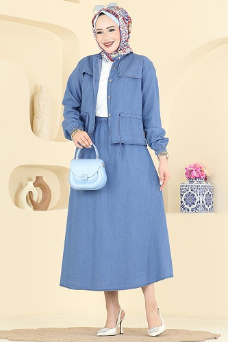 moda selvim Beli Tünel Detayli Takım 2606MSA980 Açık Kot - Thumbnail