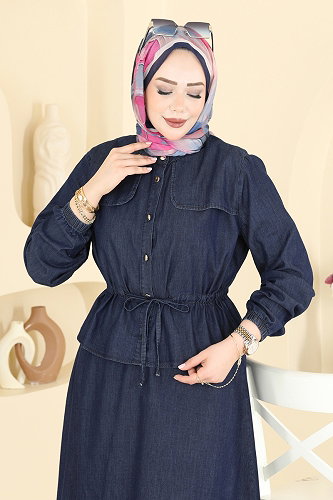 moda selvim Beli Tünel Detayli Takım 2606MSA980 Koyu Kot - Thumbnail