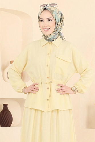moda selvim Beli Tünelli 2 li Takım 114NZRK1200 Açık Limon Sarısı - Thumbnail