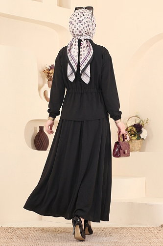 moda selvim Beli Tünelli 2 li Takım 114NZRK1200 Siyah - Thumbnail