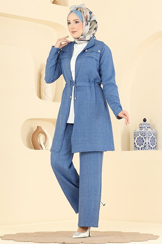 moda selvim Beli Tünelli 2 li Takım 24041UKB139 İndigo - Thumbnail