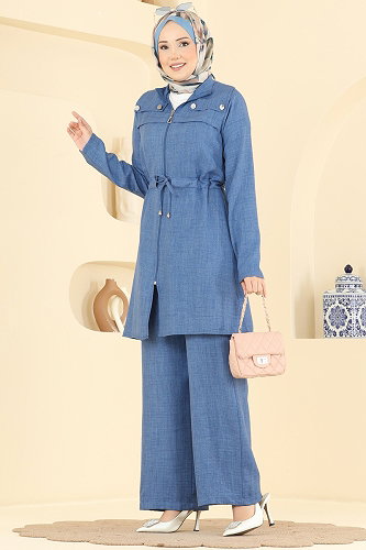 moda selvim Beli Tünelli 2 li Takım 24041UKB139 İndigo - Thumbnail