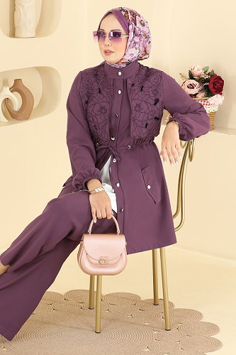 moda selvim Beli Tünelli 2 li Takım 2957SL432 Koyu Lila - Thumbnail