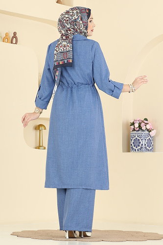 moda selvim Beli Tünelli 2 li Takım 5038MP806 Mavi - Thumbnail