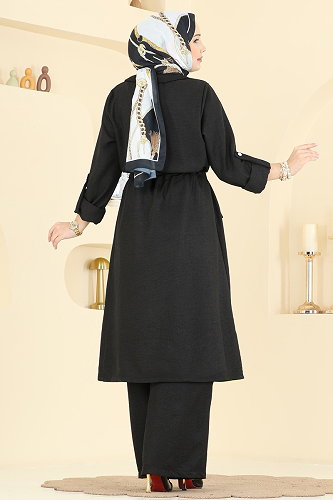 moda selvim Beli Tünelli 2 li Takım 5038MP806 Siyah - Thumbnail