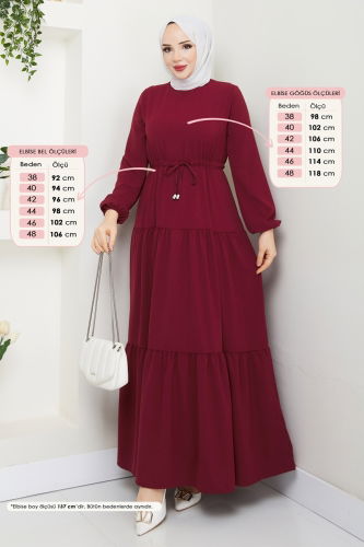 moda selvim Beli Tünelli Aerobin Elbise 103MP806 Bordo - Thumbnail