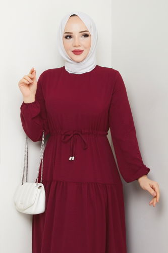 moda selvim Beli Tünelli Aerobin Elbise 103MP806 Bordo - Thumbnail
