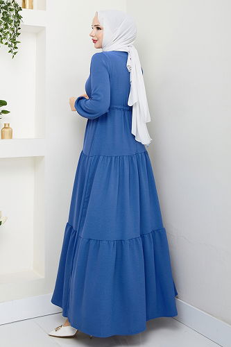 moda selvim Beli Tünelli Aerobin Elbise 103MP806 İndigo - Thumbnail