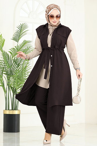 moda selvim Beli Tünelli Aerobin Takım 3017BLU797 Acı Kahve - Thumbnail