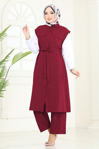 moda selvim Beli Tünelli Aerobin Takım 3017BLU797 Bordo - Thumbnail