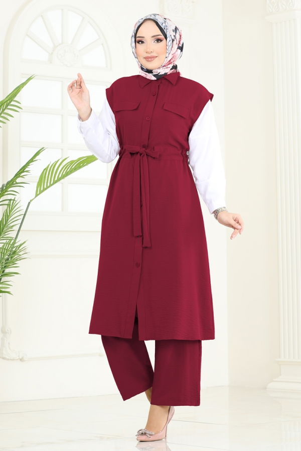 Modaselvim Kombin Beli Tünelli Aerobin Takım 3017BLU797 Bordo