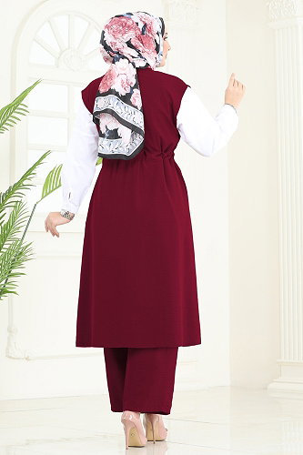 moda selvim Beli Tünelli Aerobin Takım 3017BLU797 Bordo - Thumbnail