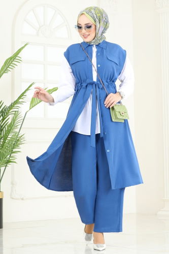 moda selvim Beli Tünelli Aerobin Takım 3017BLU797 İndigo - Thumbnail