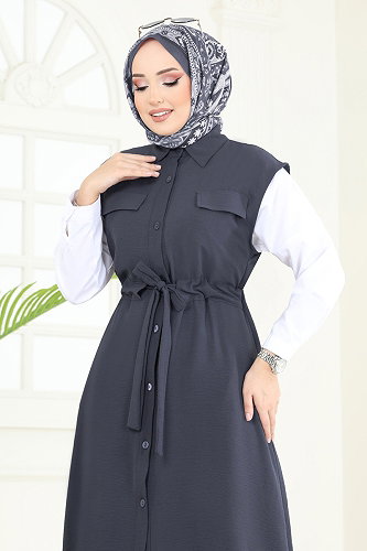 moda selvim Beli Tünelli Aerobin Takım 3017BLU797 Koyu Antrasit - Thumbnail