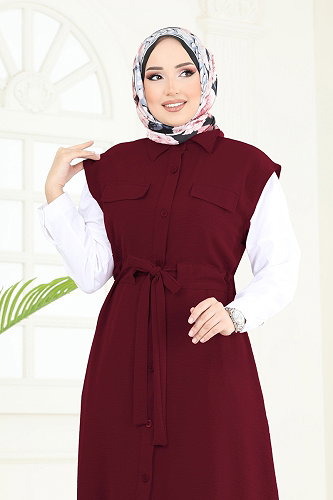 moda selvim Beli Tünelli Aerobin Takım 3017BLU797 Koyu Bordo - Thumbnail