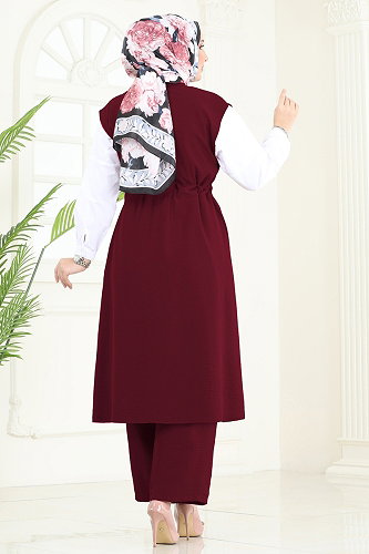 moda selvim Beli Tünelli Aerobin Takım 3017BLU797 Koyu Bordo - Thumbnail
