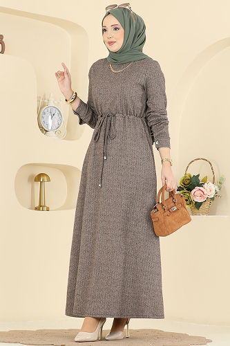 moda selvim Beli Tünelli Balıksırtı Elbise 24090UKBK1160 Vizyon - Thumbnail