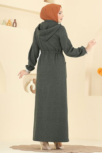 moda selvim Beli Tünelli Balıksırtı Ferace 24011UKB139 Haki - Thumbnail