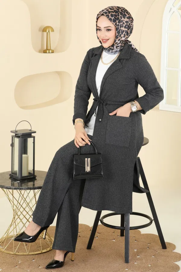 Modaselvim Kombin Beli Tünelli Balıksırtı Takım 24081UKBK1160 Antrasit