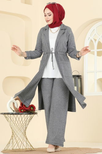 U.K.B.K. - Beli Tünelli Balıksırtı Takım 24081UKBK1160 Gri